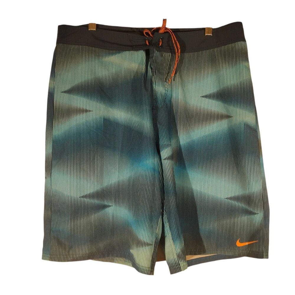 Nike swim shorts mens 36 blue retro board trunks drawstring surf swoosh logo